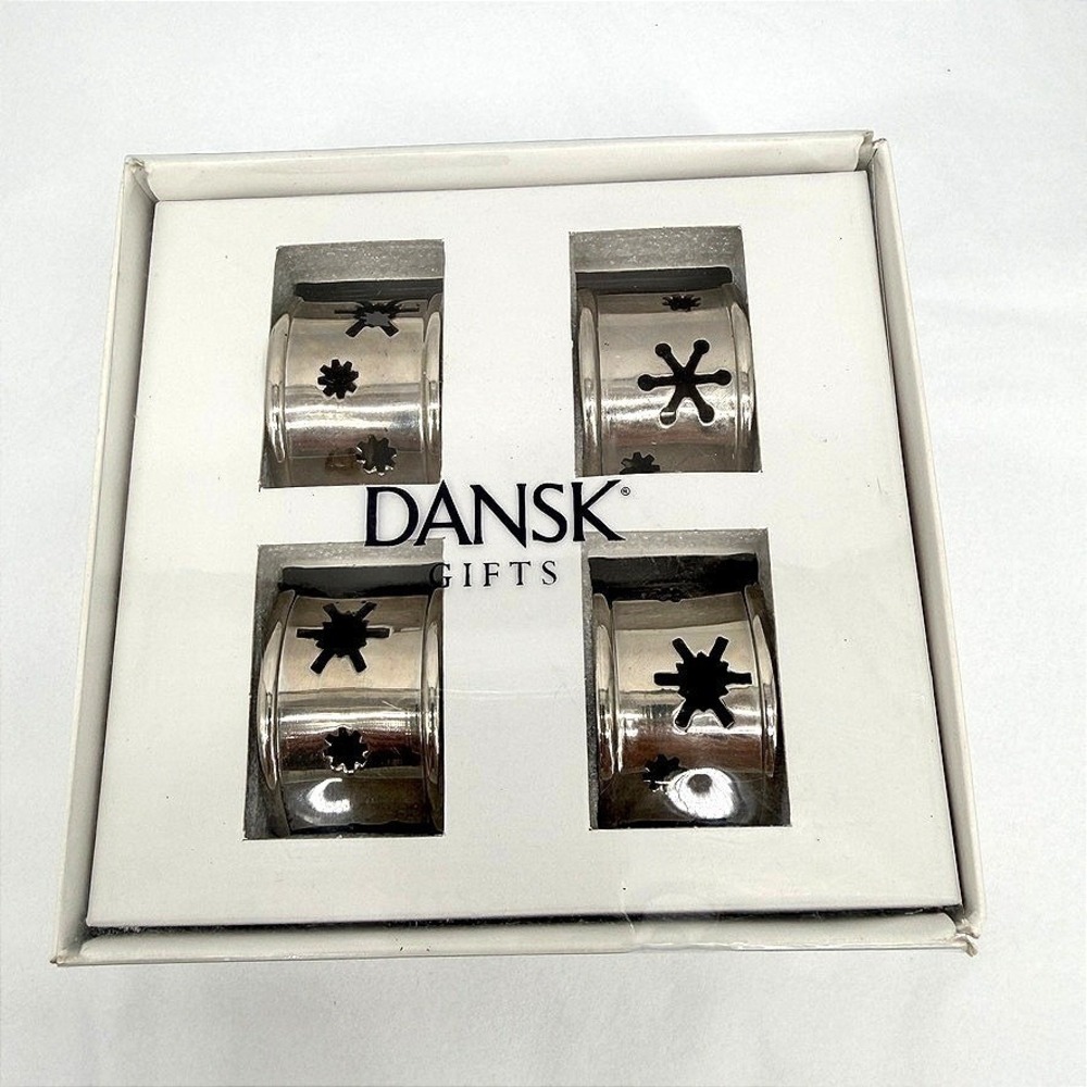 Dansk Napkin Rings Silver Snowflake Cutout Christmas Holiday Dining Set of 4 NEW